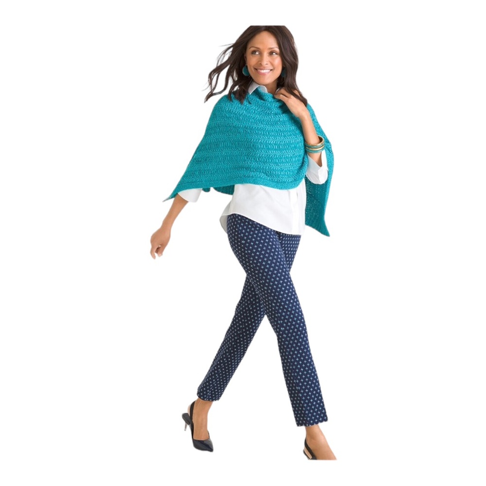 Chicos Teal Tape Yarn Poncho Weaved Knit Size L/XL STYLE: 570258093